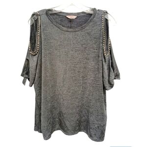 🔷Juicy Couture Women's (Size XS) Rhinestone Cold Shoulder/Peek-A-Boo Sleeve Top